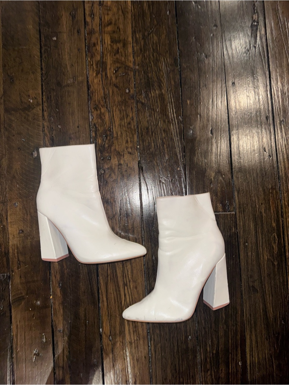 Boohoo White Pointed Toe Block Heel Ankle Boots